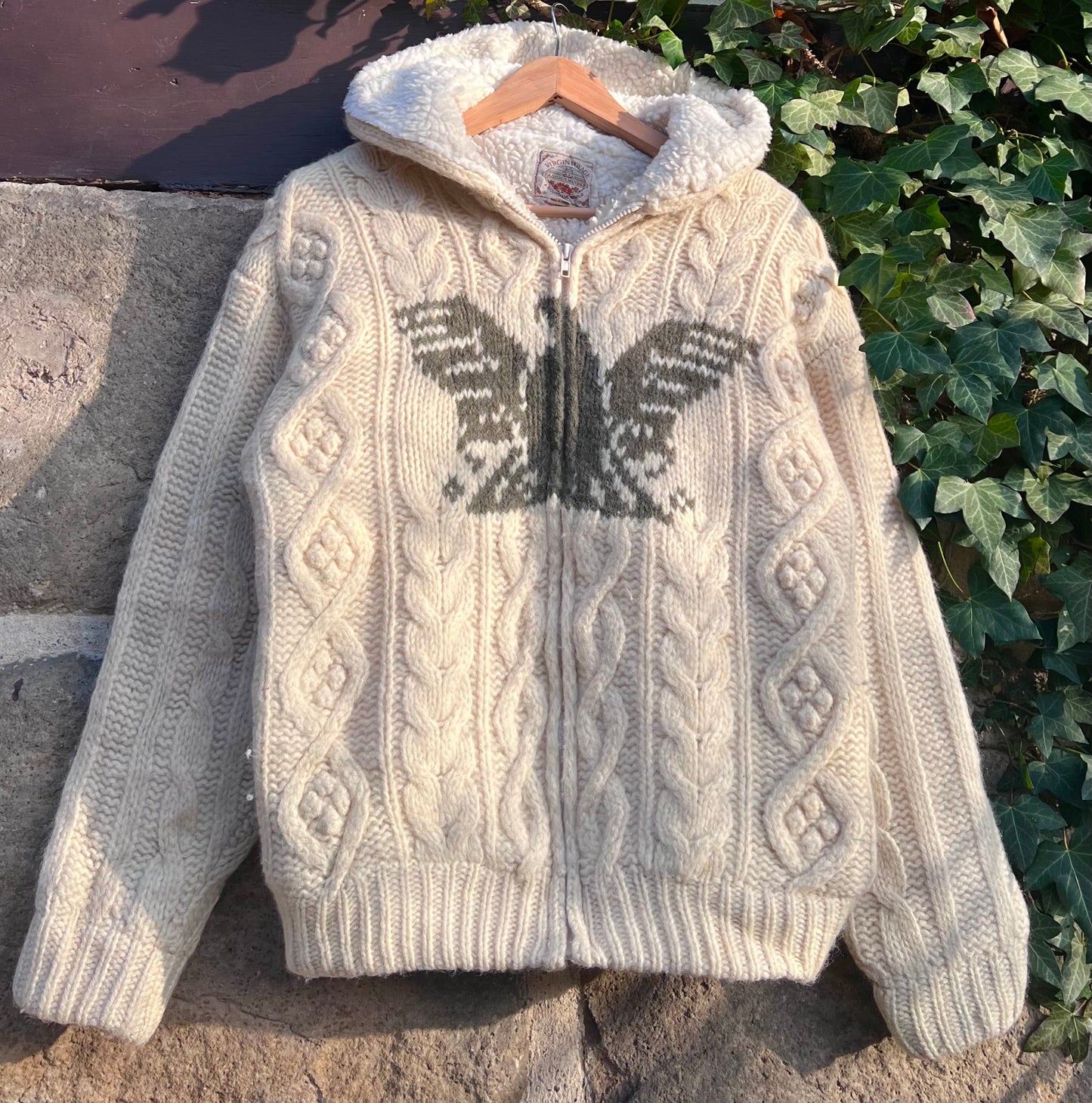 Vintage Teddy-Jacke Zopfmuster-M