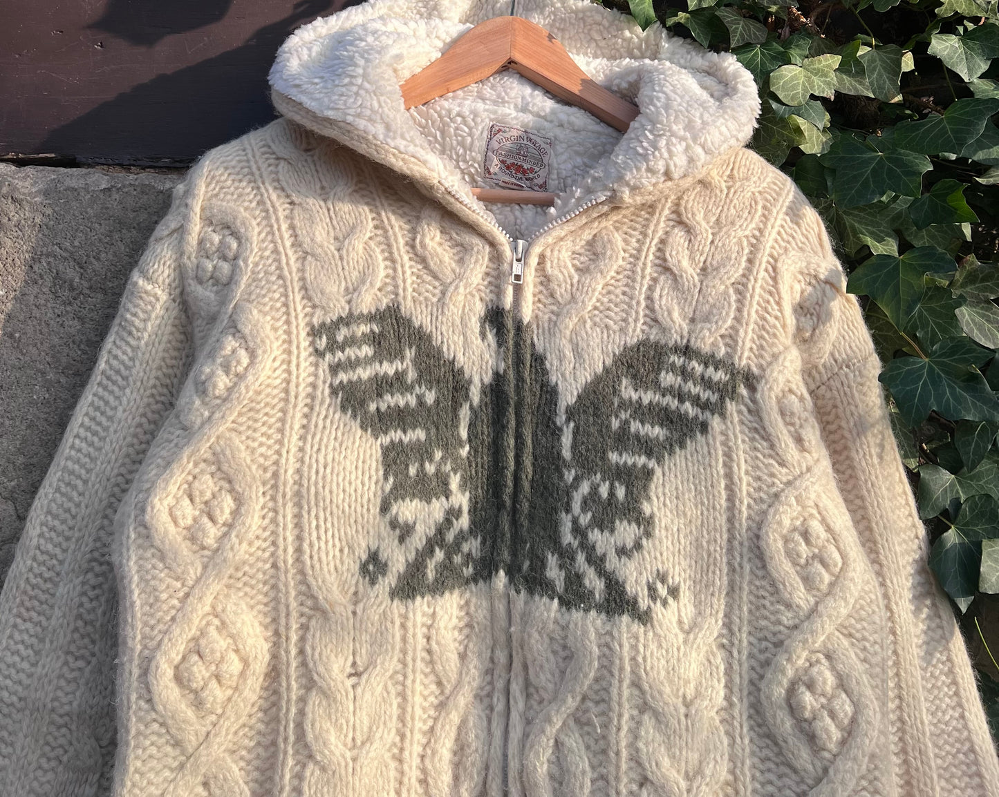 Vintage Teddy-Jacke Zopfmuster-M