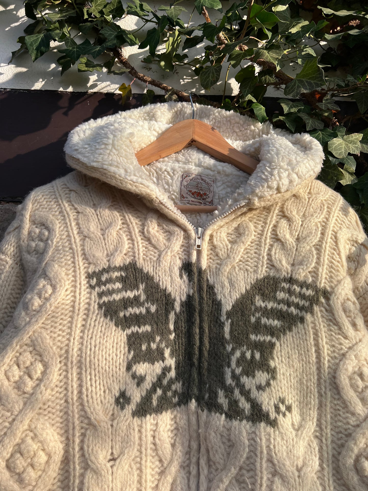 Vintage Teddy-Jacke Zopfmuster-M