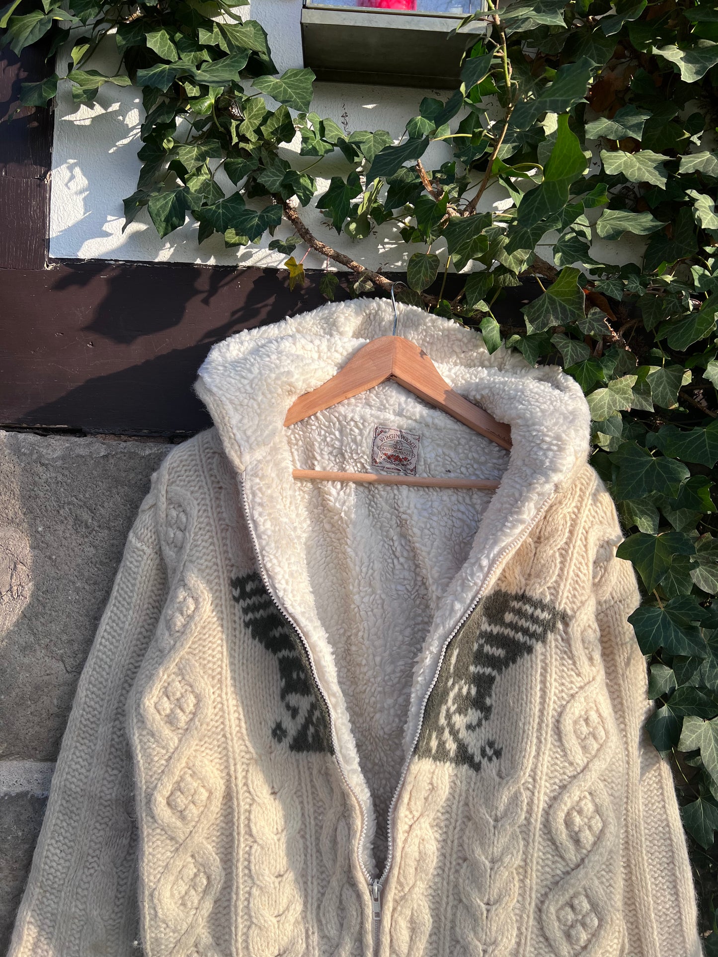 Vintage Teddy-Jacke Zopfmuster-M