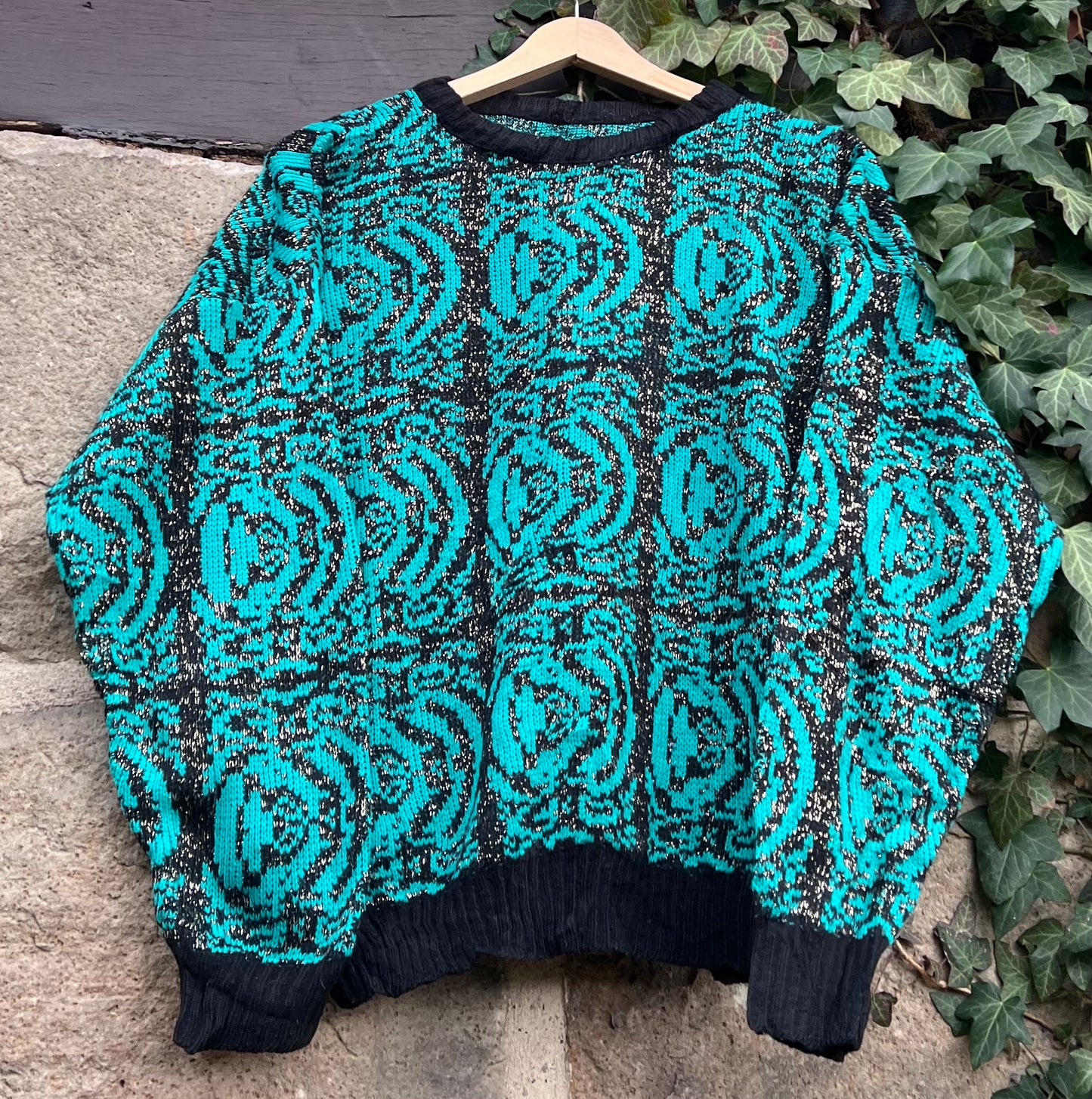 Vintage Oversized Sweater Black/Green-S
