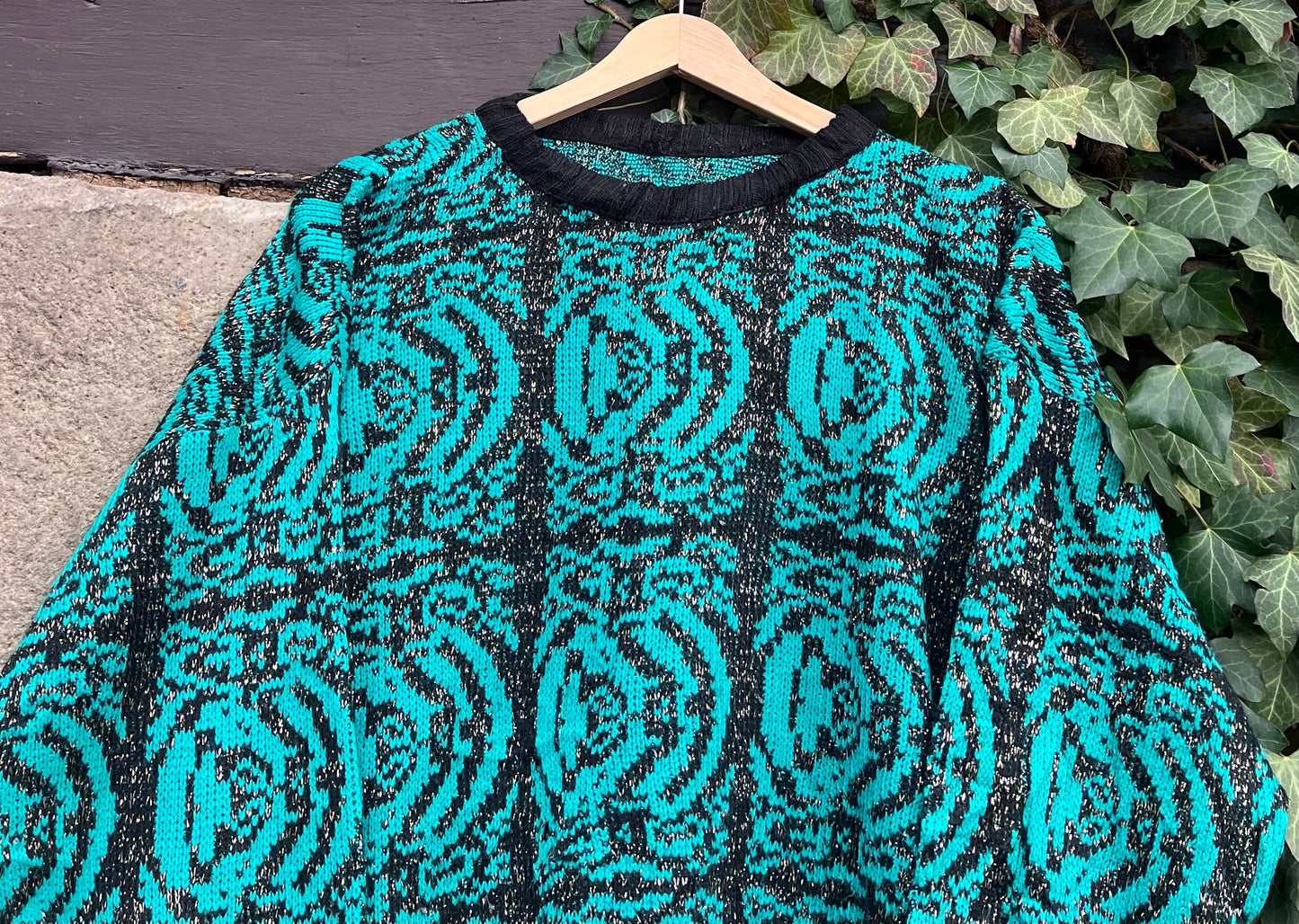 Vintage Oversized Sweater Black/Green-S