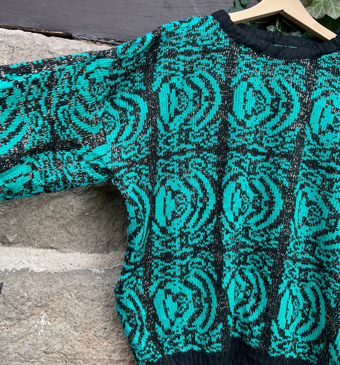 Vintage Oversized Sweater Black/Green-S