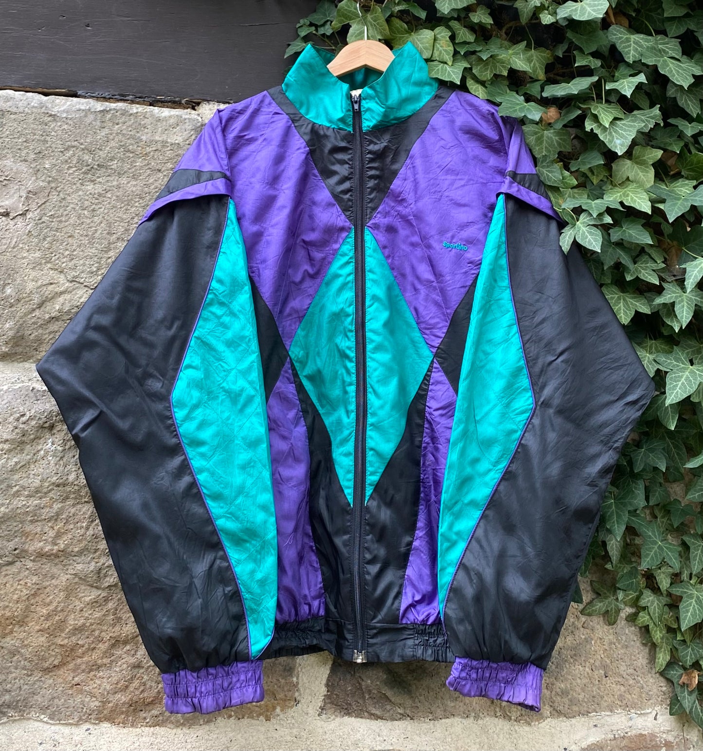 Vintage Windbreaker Trackjacket Lila/Schwarz-M