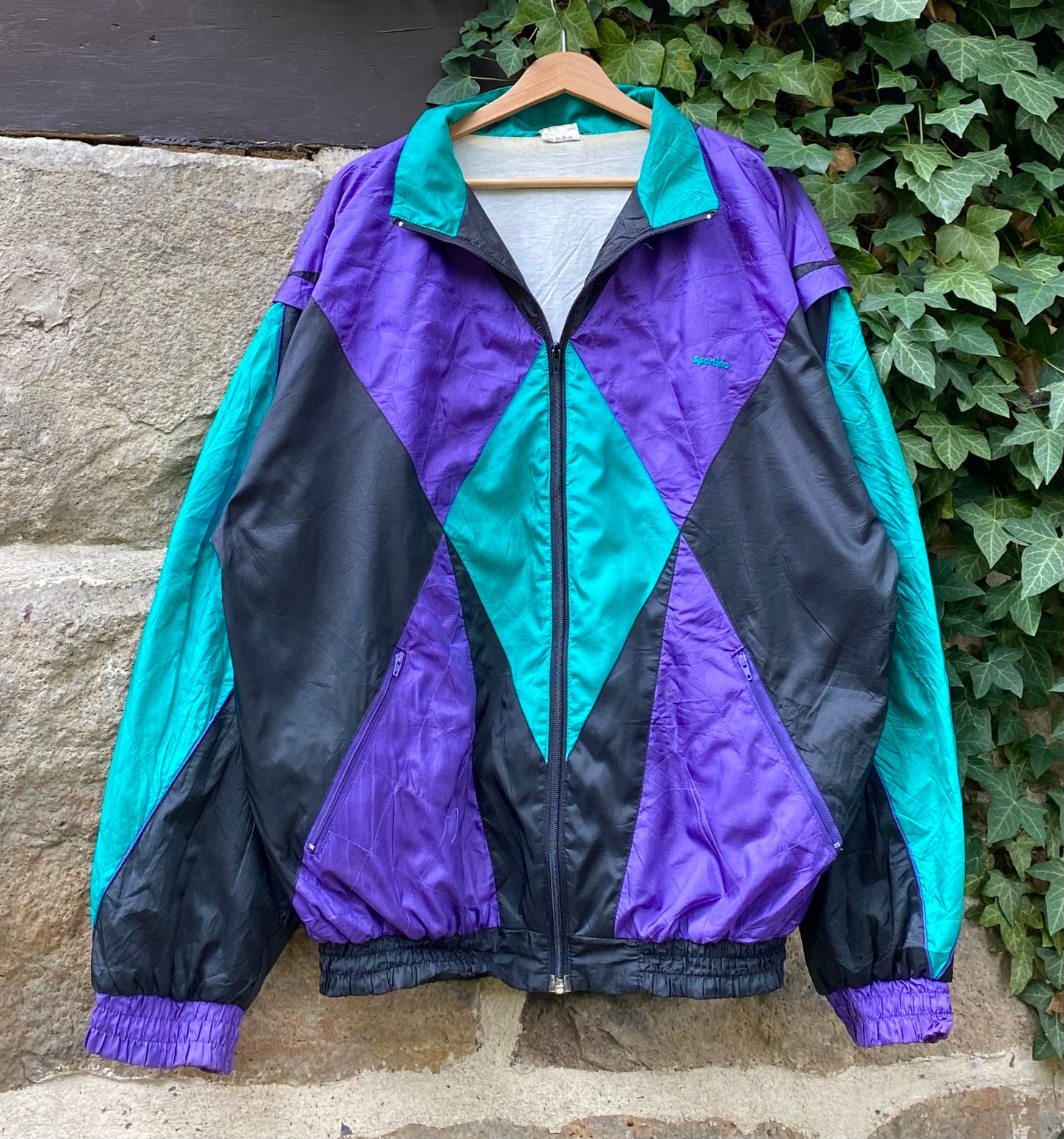 Vintage Windbreaker Trackjacket Lila/Schwarz-M