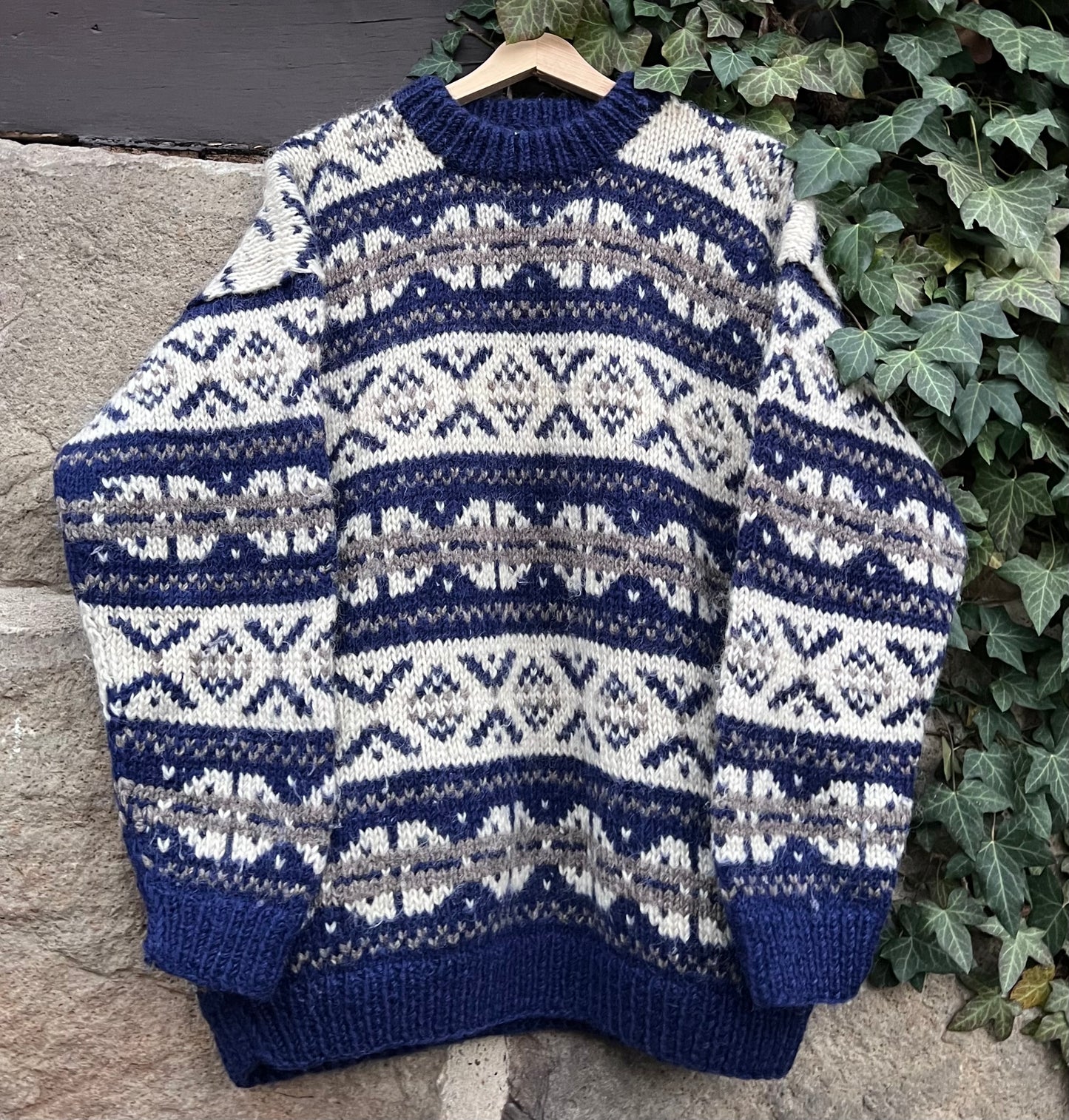 Vintage Oversized Sweater Strickpullover Wool Nordic-L