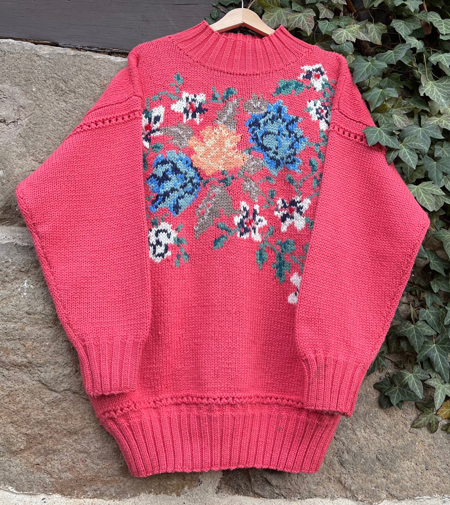 Vintage Sweater Knit Strickpullover Roses-L