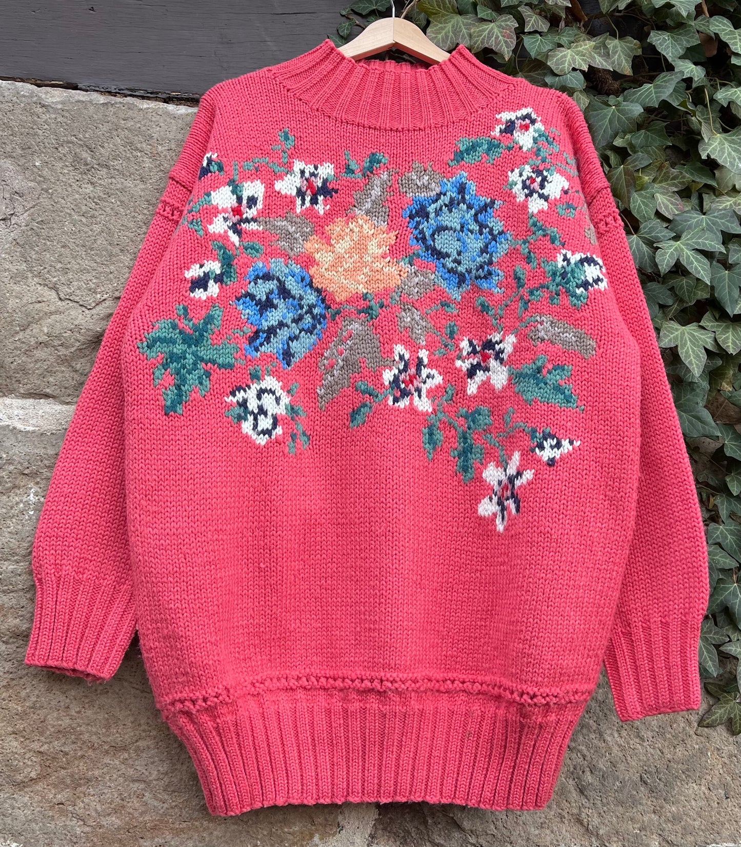 Vintage Sweater Knit Strickpullover Roses-L
