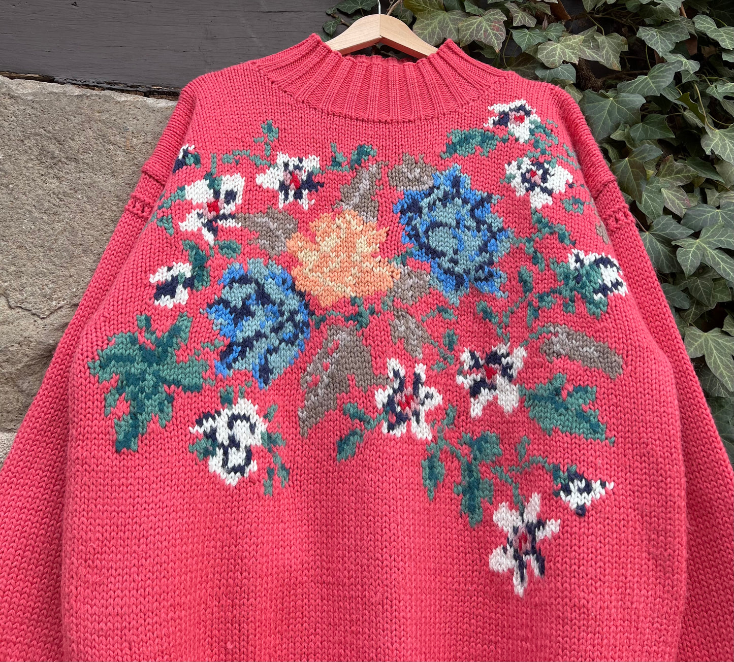 Vintage Sweater Knit Strickpullover Roses-L