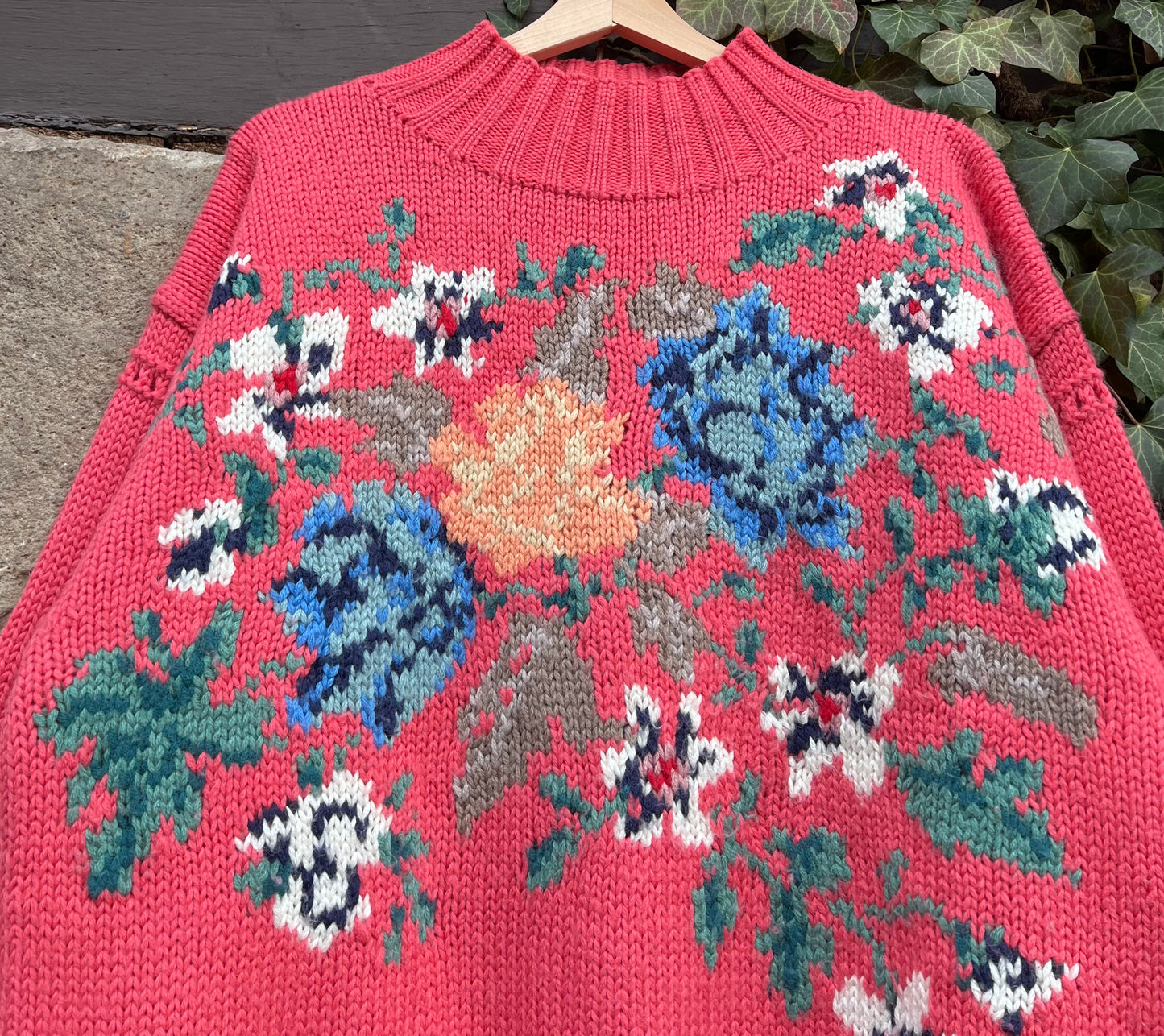 Vintage Sweater Knit Strickpullover Roses-L