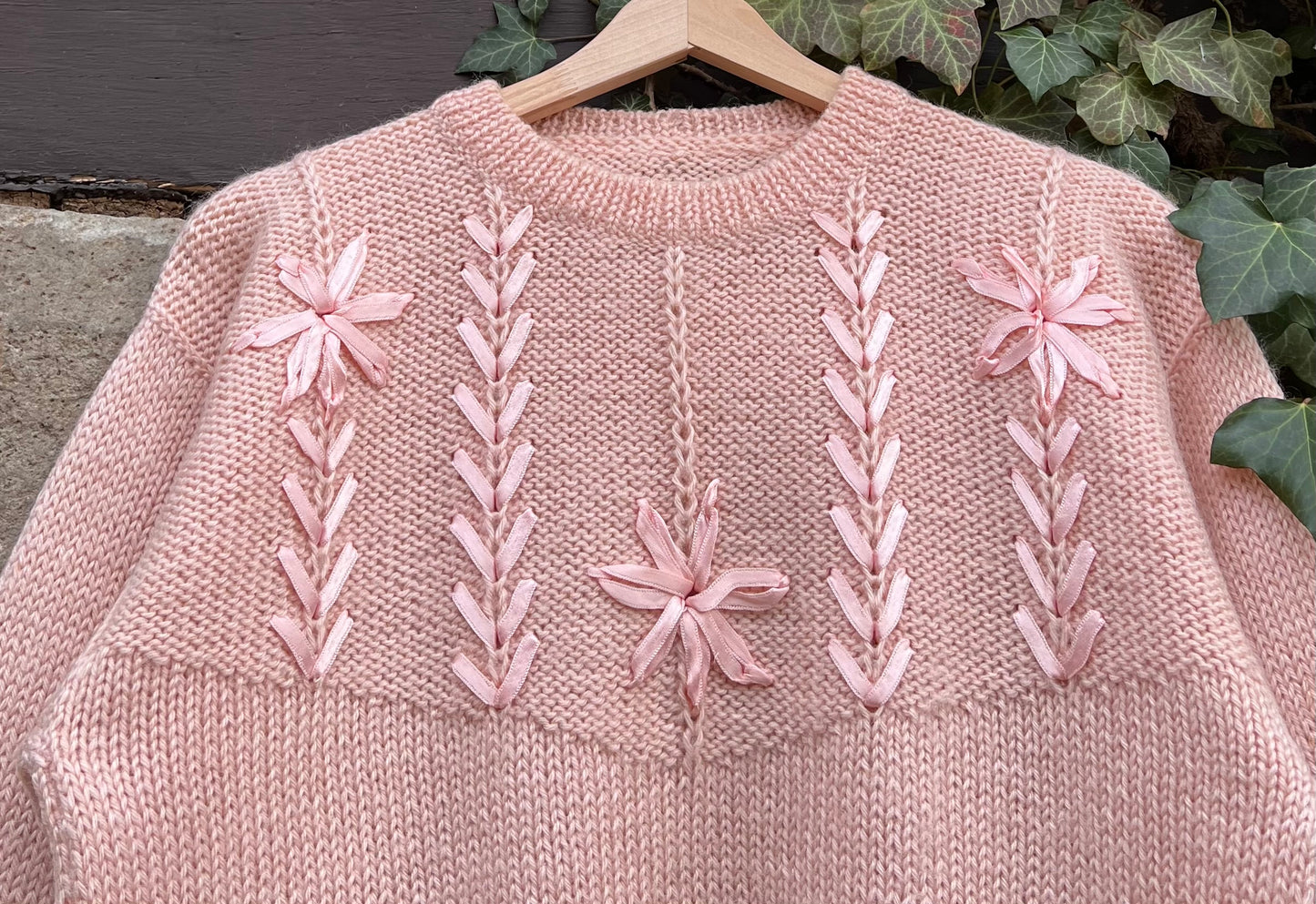 Vintage Strickpullover Knit Flowers-S