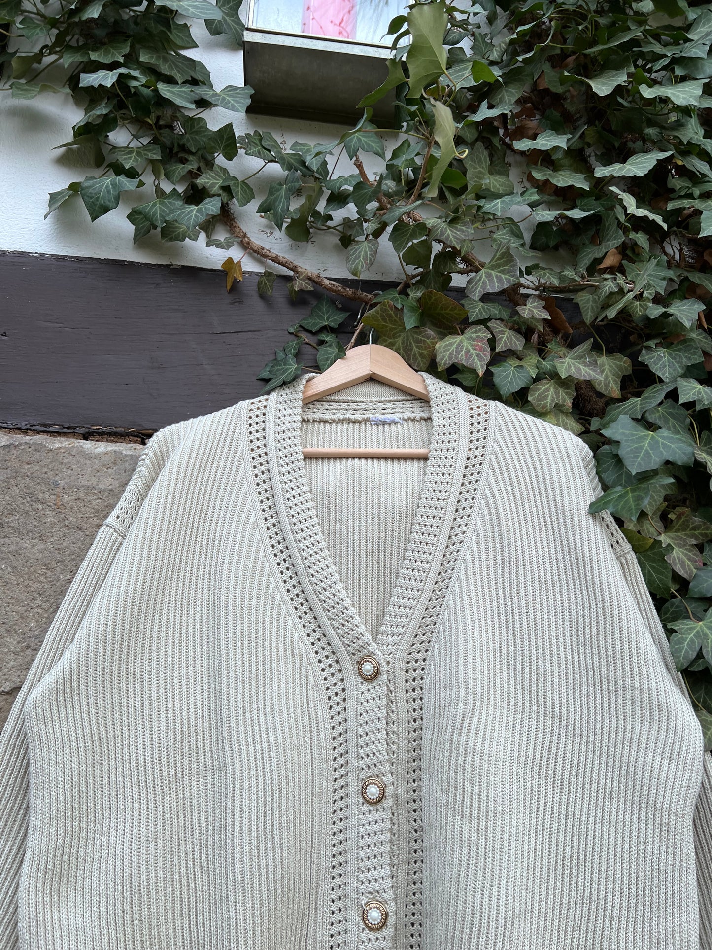 Vintage Strickjacke Knit Beige Gold-M