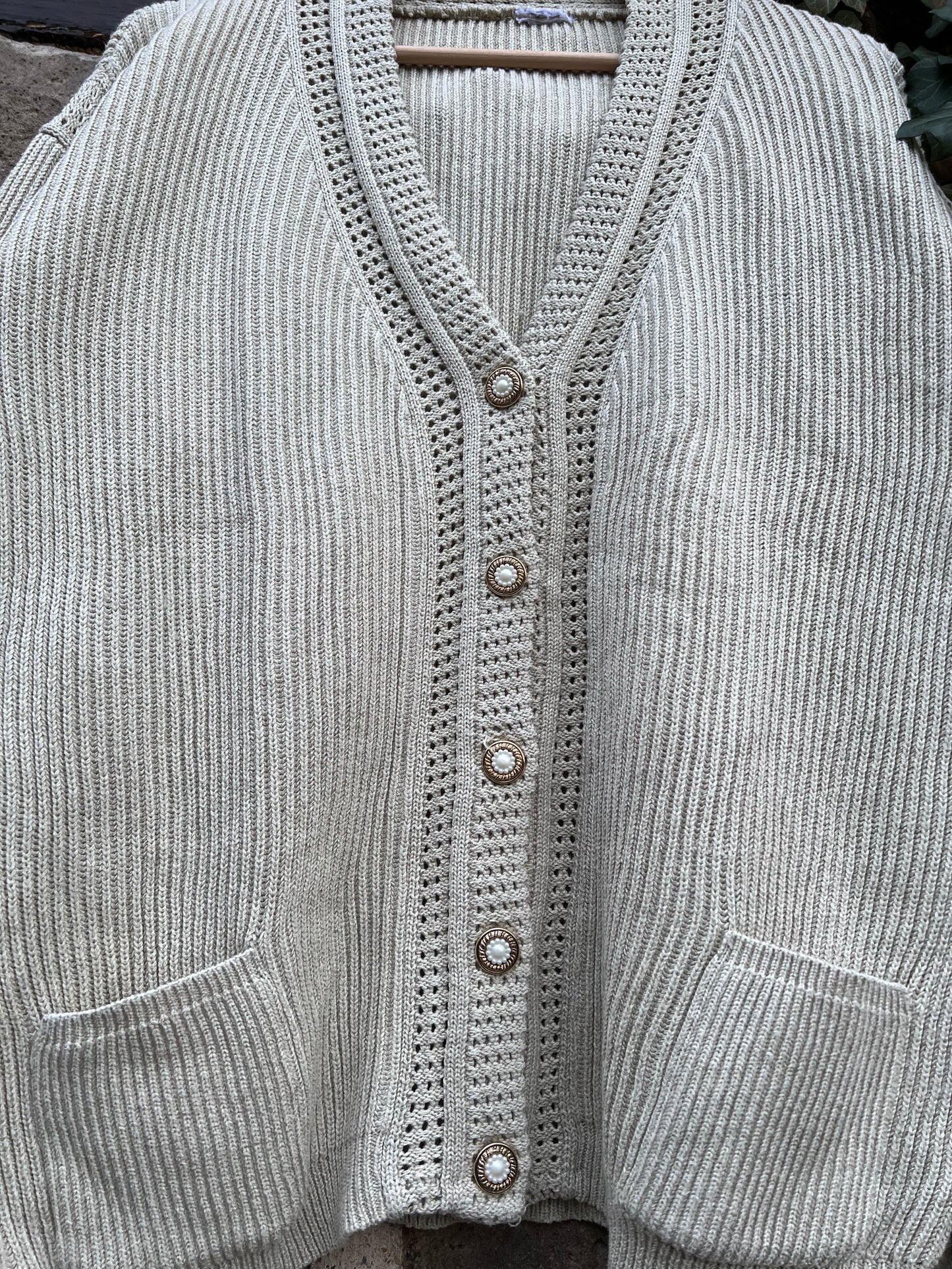 Vintage Strickjacke Knit Beige Gold-M