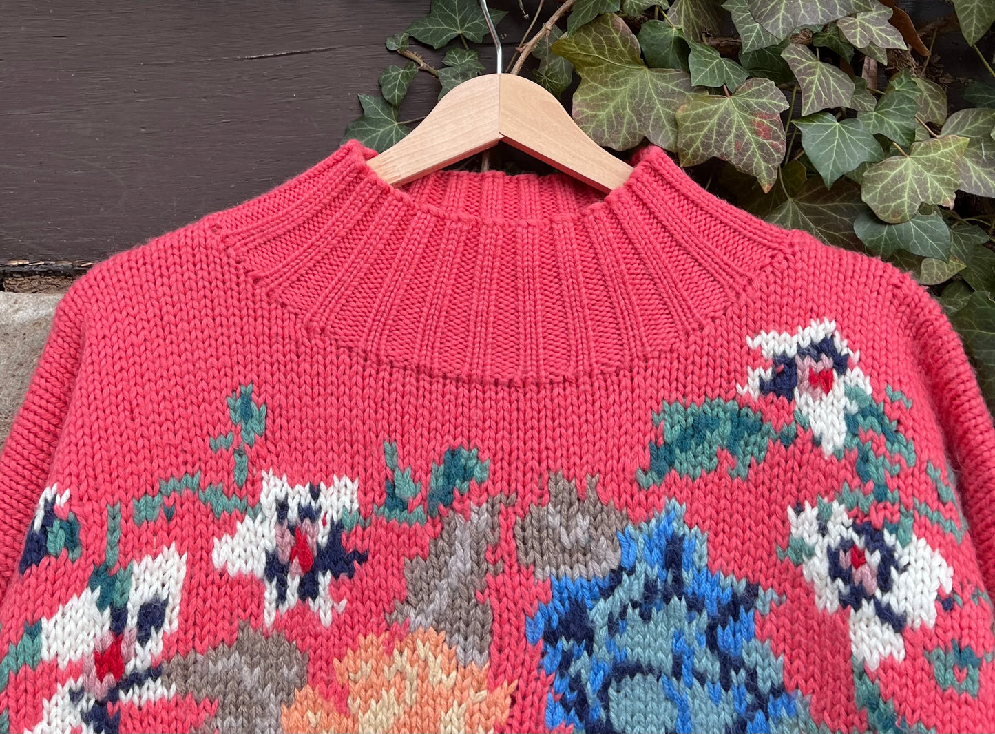 Vintage Sweater Knit Strickpullover Roses-L