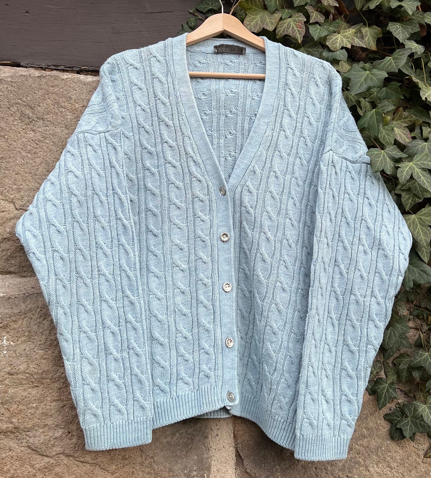 Vintage Strickjacke Knit Zopfmuster Skyblue-S