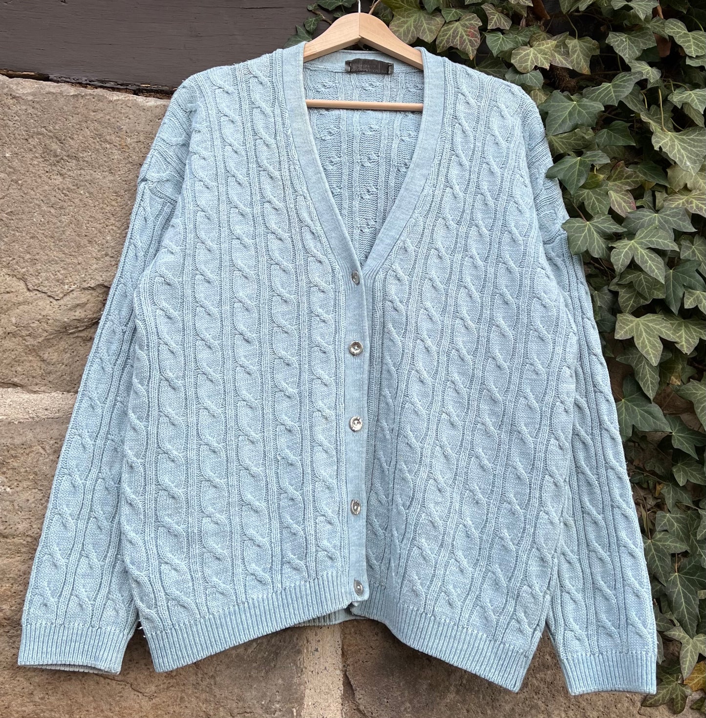 Vintage Strickjacke Knit Zopfmuster Skyblue-S